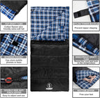 Flannel Sleeping Bag Cold Weather for Adults XL Camping Cotton Sleeping Bag 4 Season Big and Tall, Waterproof with Compression Sack