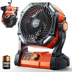 Camping Fan, 20000mAh Rechargeable Battery Powered Outdoor Tent Fan with Light and Hook, 6 Speed, Personal USB Desk Fan for Camping, Fishing, Hurricane, Power Outage Essentials