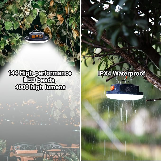 10000mAh 4000LM Rechargeable Camping Light , 7200K Hanging Camping Lantern Waterproof Tent Lights with Portable Bag and Voice Control(Offline),Best Gift for Parents Dad Mom Friends Christmas (30W)