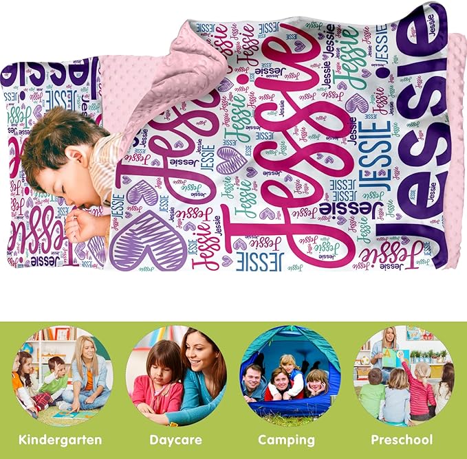 Personalized Toddler Nap Mat for Preschool, Custom Name Kids Sleeping Bag for Daycare, Kindergarten Roll Up Sleeping Mat with Removable Pillow and Soft Blanket, Fun Themes for Boys & Girls