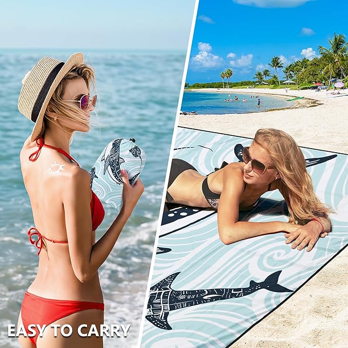 Beach Blanket Waterproof Sandproof Beach Mat 79" X 83"/10'x9'for 2-8 Adults Quick Drying Outdoor Picnic Mat Beach Accessories for Travel, Camping, Hiking
