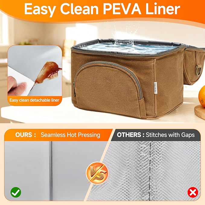 Lunch Box For Men with 2 XL icepacks,Sturdy Waxed Canvas Lunch Bag for Men,Soft adult Cooler Bag for Construction Sites,Work,Picnic and Hiking12-Can(10.5L) 10"x9.5"x7" (Biscuit Yellow)