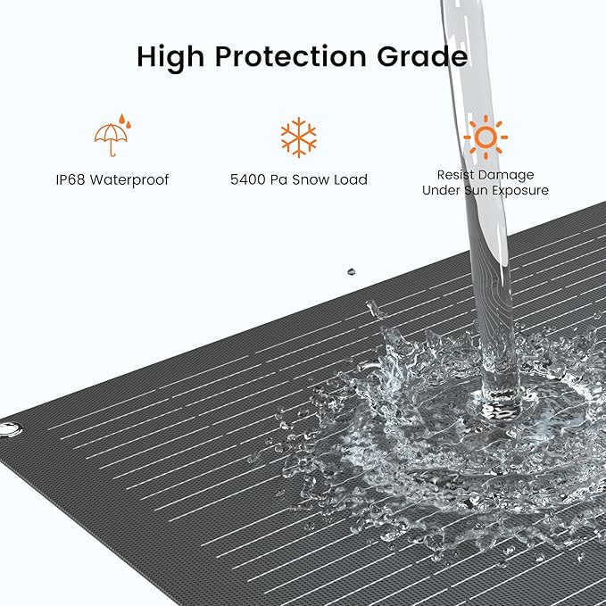 200 Watts Flexible Solar Panel, N Type Portable Bendable 24 Volts 10BB Mono Cell 25.3% Efficiency for RV Camping Home Boat Marine Curve Surface Black