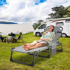 Slsy Sleeping Cots for Adults, 5-Position Folding Chaise Lounge Chairs Outdoor, Portable Folding Bed Cot Lounge Chair for Beach Lawn Camping Pool Sun Tanning