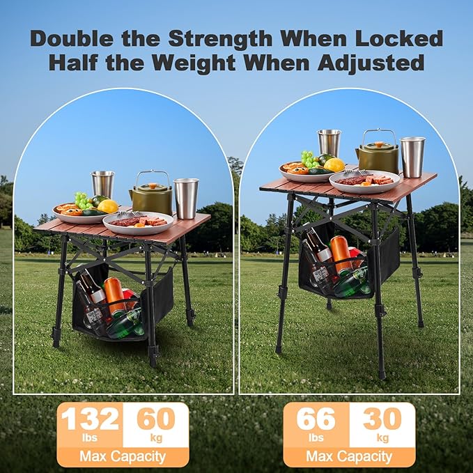 Odoland Folding Camping Table, Adjustable Height Large Portable Picnic Table with Storage Bag for Outdoor Camp, Cooking, Beach, Travelling, Backyards, Fishing