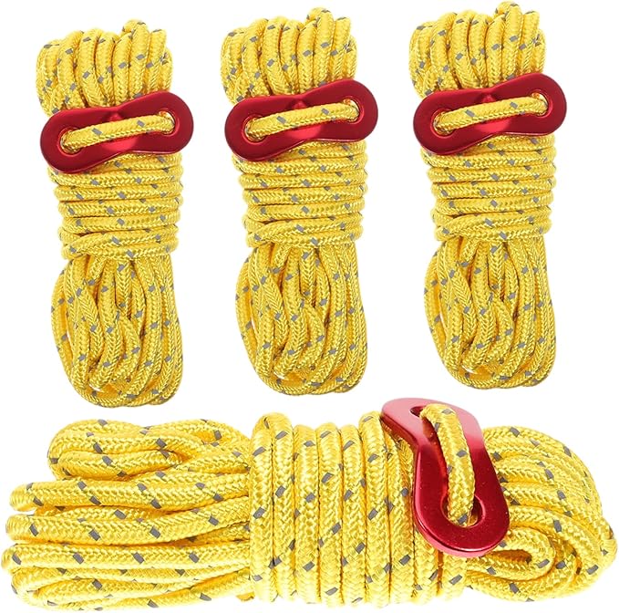 Kisangel 4sets Tent Ropes with Buckle Lightweight Outdoor Canopy Fixing Tools for Camping Hiking and Backpacking Reflective Each