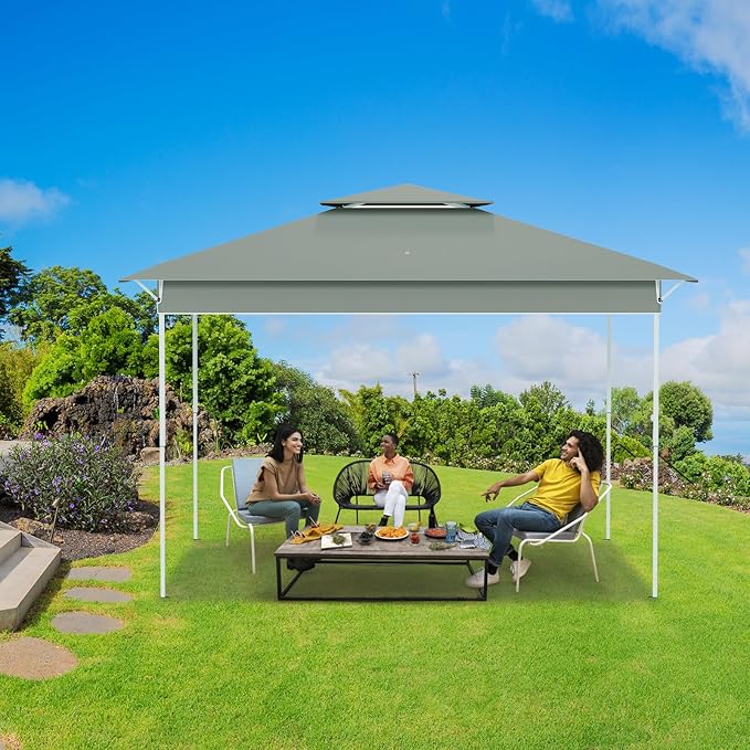 ECOTOUGE 11FT Canopy Tent Instant Shelter Canopy with Carrying Roller Bag, Outdoor Party Gazebo with Waterproof and UV Resistant for Parties, Camping, Picnic, Dark Grey