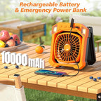 Camping Fan Battery Powered & Solar Powered, Portable Solar Fan 10000mAh Rechargeable Outdoor Fans with Light, Quiet Cordless Fans for Tent, RV, Emergency, Hiking, Power Outage, Desk, Survival Kit