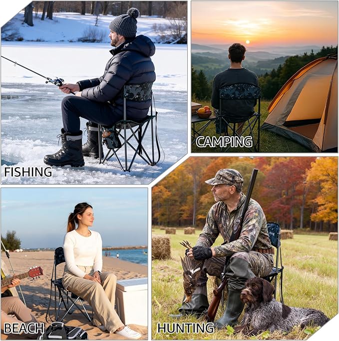 X Strike Portable Fishing Chairs Outdoor Folding Stool for Adults Portable Camping Chair for Ice Fishing,Hunting,Lawn,Patio,Garden,300LBS.