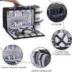 Wicker Picnic Basket for 4 with Waterproof Picnic Blanket and Insulated Cooler, Willow Hamper for Camping, Outdoors, Photoshoot, or a Birthday, Mother's Day, Wedding Gift, Black