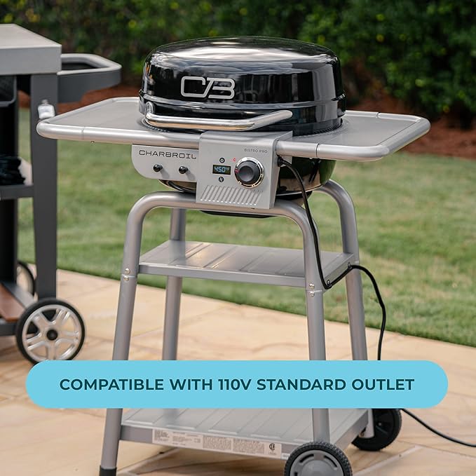 Charbroil 3-in-1 Dual Fuel Outdoor Bistro Pro Electric Grill & Griddle + Charcoal Mode BBQ, Black - 25302145