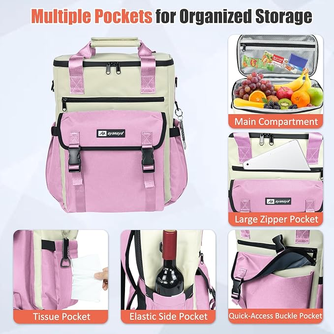 Backpack Cooler for Women, AYAMAYA Stylish 35 Cans Leakproof Soft Cooler Backpack, Waterproof Insulated Lunchbox Shoulder Bag Keeps Cold for Up to 18 Hours for Camping, Beach, Work, Picnic, Travel