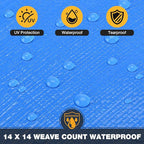 Tarp 10x20 Feet 14 Mil Heavy Duty Waterproof Tarp, Large Multipurpose Cover with Brass Grommets and Reinforced Edges, UV Resistant Thick Poly Tarps for Outdoor Camping Tent Pool Car, Blue