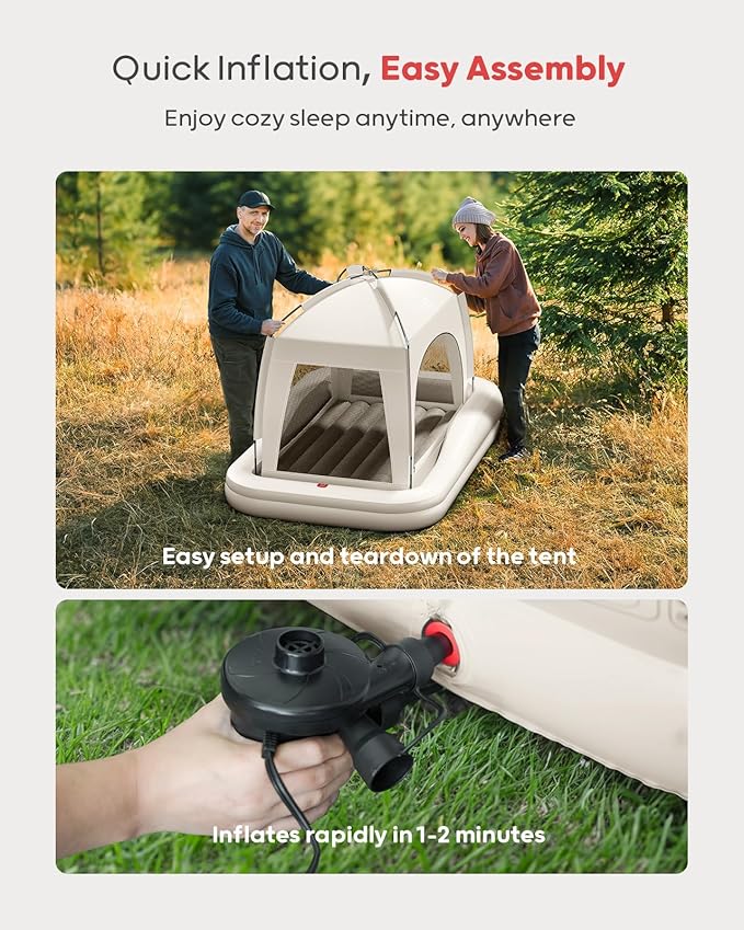 QPAU Inflatable Toddler Travel Bed with Tent, Portable Kids Air Mattress with Safety Sides, Ideal for Home, Grandma's, Camping, Traveling -Includes Fast Electric Pump