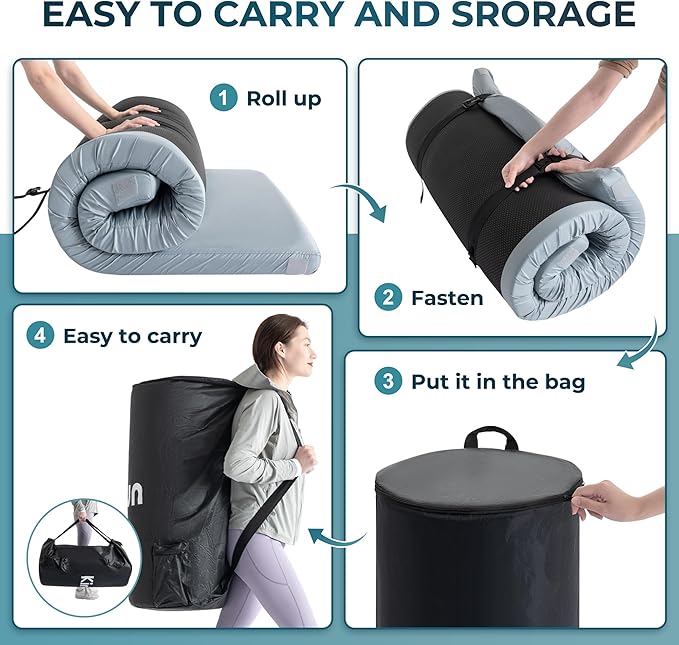 Kingfun 3 Inch CertiPUR-US Memory Foam Camping Mattress, Waterproof Roll up Sleeping Pad, Thick Floor Sleeping Mats for Tent with Removable Travel Bag