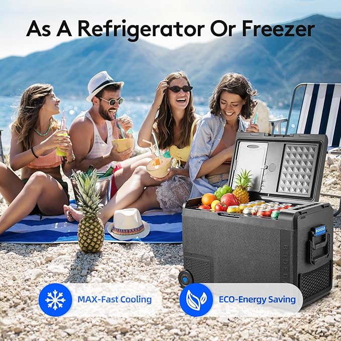 BODEGACOOLER 12 Volt Car Refrigerator, Car Fridge Protable Freezer WIFI APP Control, 50Quart (48L) RV Electric Cooler -4℉-68℉, 12/24V DC 100-240V AC for Outdoor, Truck, Van, Vehicles, Camping, Travel