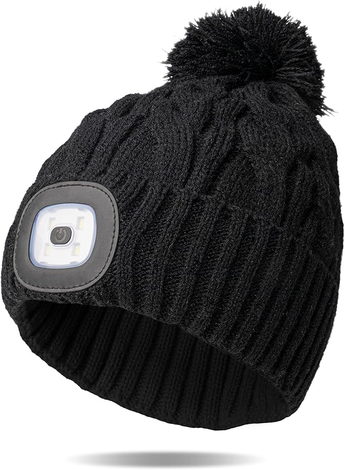 Classic Rechargeable LED Warm Knit Beanie Head Light Hat Headlamp for Outdoor Activities