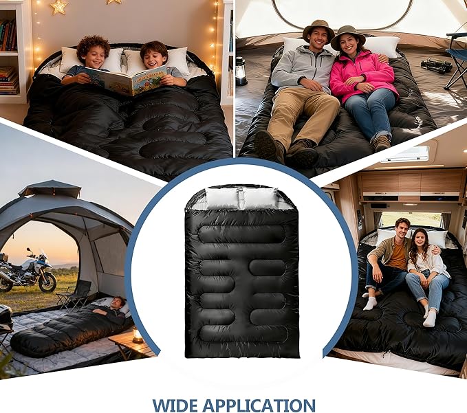 2 Person Sleeping Bag for Adults,Double Sleeping Bags King Size, Backpacking Sleeping Bag with Plush Lining/Extra Large/4 Seasons/Portable/Waterproof/Hiking/Camping/Backpacking
