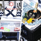 Wicker Picnic Basket for 4 with Waterproof Picnic Blanket and Insulated Cooler, Willow Hamper for Camping, Outdoors, Photoshoot, or a Birthday, Mother's Day, Wedding Gift, Black