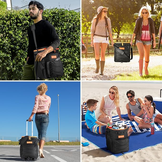 Odoland 48/72 Can Rolling Cooler Bag with Wheels & Handle, Collapsible Insulated Ice Chest for Beach, Camping & Tailgating - Portable Travel Soft Cooler on Wheels, Collapses for Easy Storage