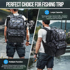 PLUSINNO Cooler Fishing Backpack with Rod Holders 45L Large Water-resistant Fishing Tackle bag Store Fishing Gear Fishing Gifts for Men Father, Sport Bags