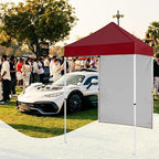 5x5 Pop Up Canopy Tent with One Sidewall, Instant Portable Beach Canopy, Outdoor Tent with Carry Bag for Camping, Sports, Tailgating, Events, Burgundy
