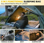 KingCamp 3-in-1 Sleeping Bag for Adults Cold & Warm Weather, XL Size for Big & Tall Individuals, Waterproof, Flannel Lining, Extra Length-Ideal for Camping & Backpacking