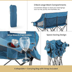 ARROWHEAD OUTDOOR Portable Folding Double Duo Camping Chair Loveseat w/ 2 Cup & Wine Glass Holder, Heavy-Duty Carrying Bag, Padded Seats & Armrests, Supports up to 500lbs, USA-Based Support
