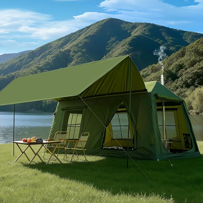 ABORON 2/6/8/10/12 Person Inflatable Camping Tent, Easy Setup Blow Up Tent with Hand Pump, PU3000mm Waterproof & Breathable 4 Season Glamping Tent for Outdoor Camping