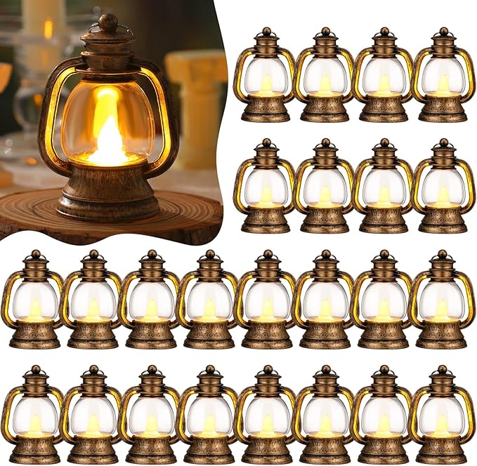 Ferraycle 48 Pcs Mini Lantern Decor 4 Inch Western Lantern Table Centerpiece Small Vintage Camping Hanging Lamp Ornaments Bulk for Cowboy Cowgirl Wedding Halloween Christmas (4 Inch,Retro Gold)