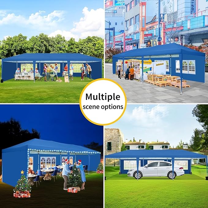 COBIZI 10x30 Pop Up Canopy Tent with 5 Sidewalls Party Tents for Parties Wedding Backyard Waterproof Outdoor Commercial Canopy Event with Sandbags, Blue