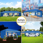 COBIZI 10x30 Pop Up Canopy Tent with 5 Sidewalls Party Tents for Parties Wedding Backyard Waterproof Outdoor Commercial Canopy Event with Sandbags, Blue
