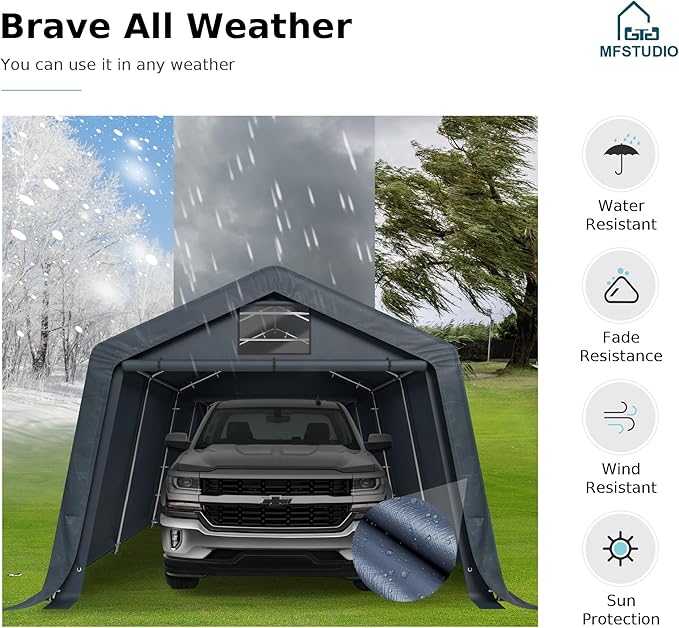 MFSTUDIO 13x22 Heavy Duty Carport, Outdoor Shades Portable Storage Shelter Garage with Rolled up Zipper Doors, Extra Large Car Canopy Tent with Roll-up Sidewalls for Boat Truck Party