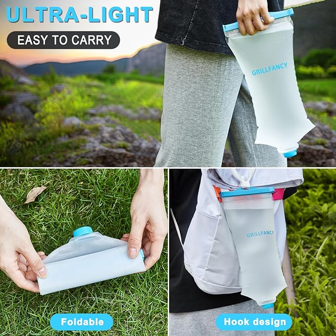 Water Bag 2L Durable TPU Material, BPA & PVC Free Squeeze Pouch, Collapsible Hydration Canteens for Camping Hiking Cycling Fishing or Traveling Suitable for Sawyer Squeeze Water Filter