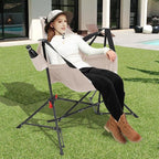 Hammock Folding Camping Chair - Outdoor Portable Swing Camp Chairs Set of 2 with Stand Adults Rocking Swinging Chair for Beach Lawn Patio (Khaki)