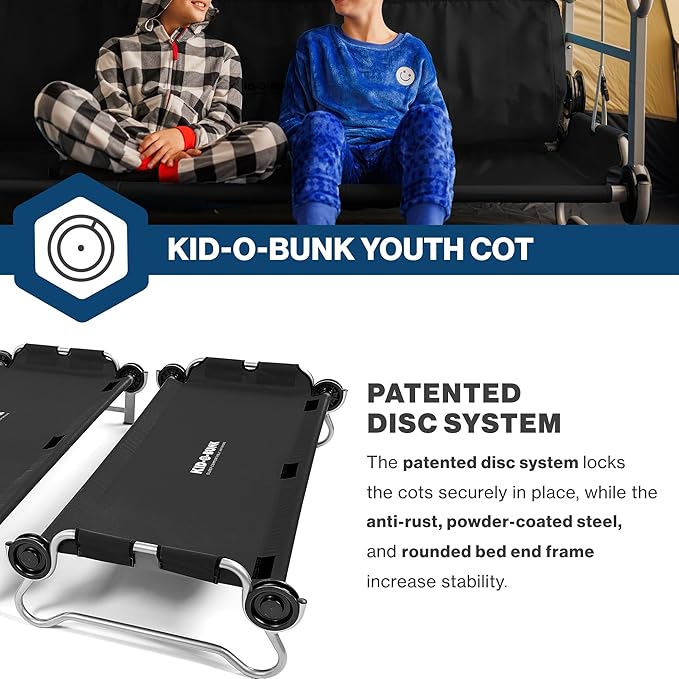 Disc-O-Bed Youth Double Cot Kid-O-Bunk, Modular for Bunk Beds, Dual Cots, or Bench with 2 Carry Bags for Portable Transport