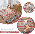MAXYOYO Bohemian Retro Floor Mattress Vintage Floral Japanese Futon Mattress Roll Up Thicken Sleeping Bed Portable Camping Mattress Floor Lounger Couch Bed Mattress Pad, Twin Size