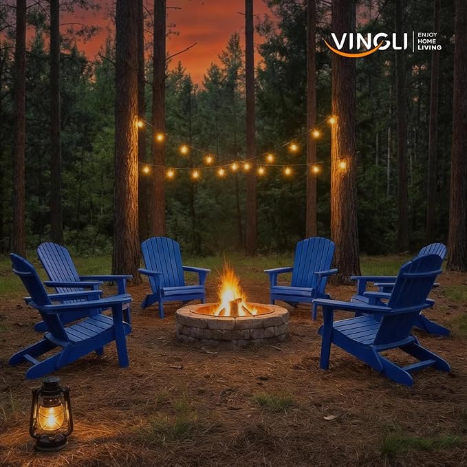 VINGLI Folding Adirondack Chairs Set of 1, Wood Adirondack Chair for Outdoor, Foldable Fire Pit Chairs for Patio, BBQ, Porch, Yard, Pool, Blue