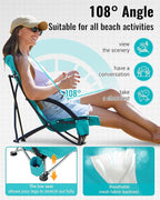 KingCamp Low Beach Chairs, Folding Portable Chair for Adults Lightweight Extra Wide Seat 300lbs Heavy Duty Oversized Backpack, Carry Bag for Camping