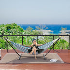 Double Hammock with Steel Stand - 2 Person Hammock Bed Indoor Outdoor, Brazilian-Style, with Carry Bag, 450lb Capacity, Portable & Easy Assembly, Ocean