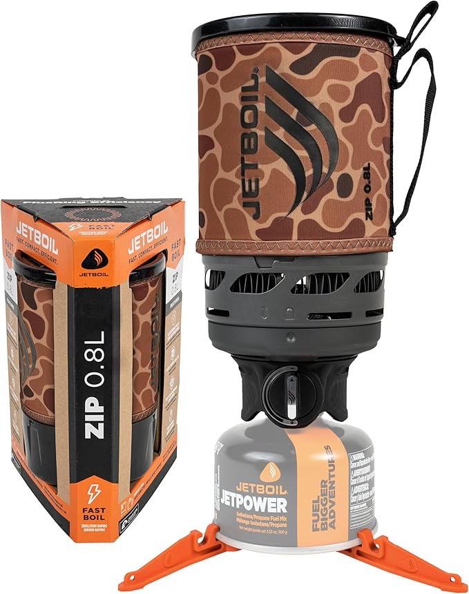 Jetboil Zip 0.8L Portable Fast Boil Stove with Easy-Turn Knob Igniter for Backpacking and Camping, Propane/Isobutane Burner