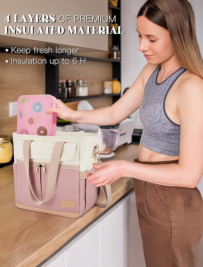 JOYHILL Lunch Bag for Women, Lunch Tote Leakproof Insulated Lunch Box with Shoulder Strap, Adult Reusable Lunch Cooler Tote Bags for Work Picnic Camping Beach (ORANGE)