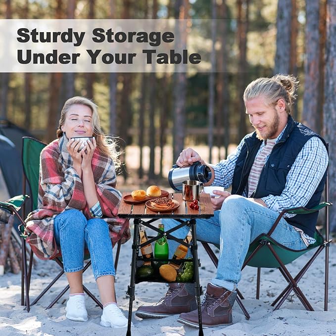 Odoland Folding Camping Table, Adjustable Height Small Portable Picnic Table with Storage Bag for Outdoor Camp, Cooking, Beach, Travelling, Backyards, Fishing