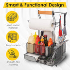 BBQ Grill Caddy with Paper Towel Holder, Utensil & Condiment Organizer, Large Metal BBQ Caddy for Outdoor Grill, Camping, RV, Tailgating, Picnic, Patio, Gifts for Men