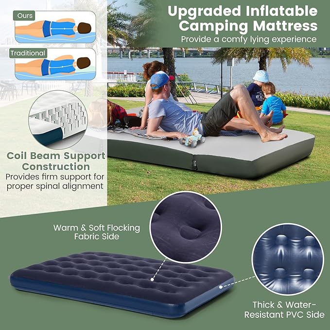Safstar 5-in-1 Tent Cot, Camping Cot Tent with Air Mattress, Sleeping Bag, Camping Cot, Awning & Air Pillow, Carrying Bag, Off The Ground Tent, Elevated Tent Cot for Camping Hiking Picnic Travel