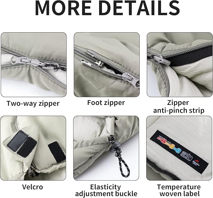 Naturehike Sleeping Bag for Adults with Hood, 33-53℉ Lightweight Hollow Cotton Sleeping Bag, 3 Seasons Waterproof Spliceable Sleeping Bags for Camping, Hiking, Traveling