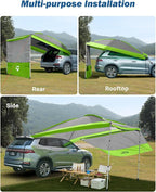 JOYTUTUS Versatile Vehicle Awning with 3 Removable Sides, Large Car Awning 11.5FT * 7.9FT, UV50+ and Waterproof PU2000mm Truck Canopy, SUV Camping Sunshade with 8 Storage Pockets,Gray Green