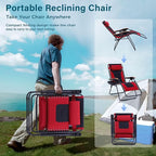 MFSTUDIO Zero Gravity Chairs, Oversized Patio Recliner Chair, Padded Folding Lawn Chair with Cup Holder Tray, Support 400lbs, Red