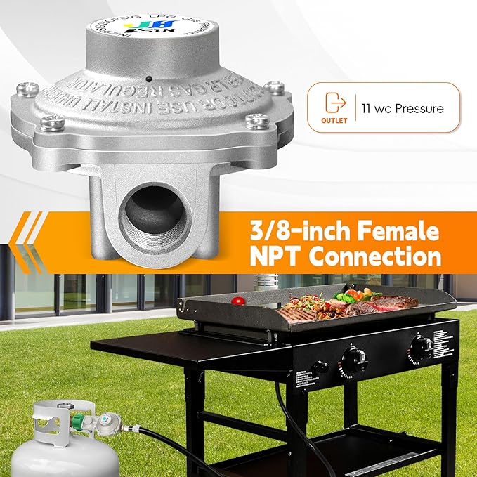 GasSaf 2 Stage Propane Regulator, QCC 1 and 3/8" Female NPT Connection for RV, Generator, Camp Stove, Gas Grill, Heater - No Propane Hose