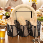 Metal Utensil Caddy Silverware Holder, Paper Plate Holder Cutlery Container,Plate Organizer Flatware Storage Basket Party Camping Picnic Buffet RV BBQ Farmhouse Kitchen Countertop